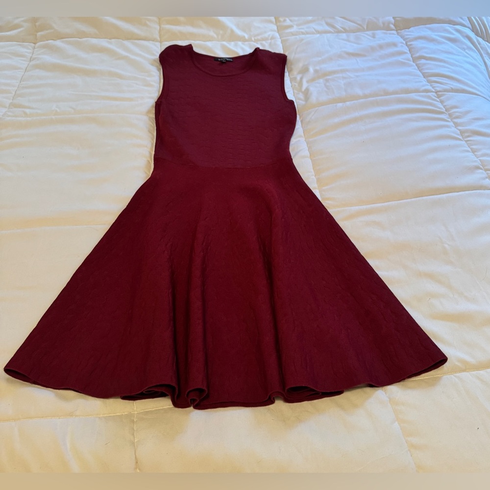 Eva Longoria Burgundy Textured Designed Power Knit Fit & Flare Dress Size Large